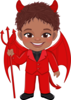 Halloween journée avec américain africain garçon porter diable costume dessin animé personnage png