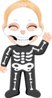 Halloween day with cute boy wear Skeleton Ghost costume cartoon character png