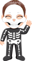 Halloween Tag mit süß Junge tragen Skelett Geist Kostüm Karikatur Charakter png