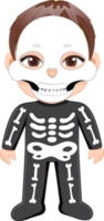 Halloween day with cute boy wear Skeleton Ghost costume cartoon character png