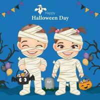 Halloween Party with Mummy boy and girl vector