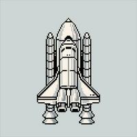 píxel Arte ilustración espacio avión. pixelado nave espacial.espacio avión icono pixelado para el píxel Arte juego y icono para sitio web y vídeo juego. antiguo colegio retro vector