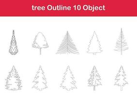 tree line drawing, Side view, graphics trees elements single object outline minimal plant symbol for architecture and landscape design. Vector illustration in stroke fill in white. forest, tropical.