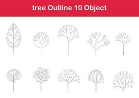 tree line drawing, Side view, graphics trees elements single object outline minimal plant symbol for architecture and landscape design. Vector illustration in stroke fill in white. forest, tropical.