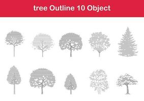 tree line drawing, Side view, graphics trees elements single object outline minimal plant symbol for architecture and landscape design. Vector illustration in stroke fill in white. forest, tropical.