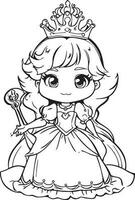 Princess Dreams Clean Coloring Book Page for Creativity, Fun-filled Coloring Book Picture, Strong Outlines for Coloring vector