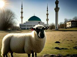 Woolly sheep on a farm ai generated photo