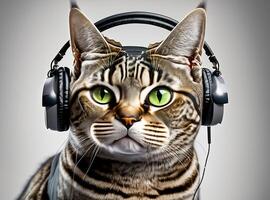 Cat wearing headphones ai generated photo