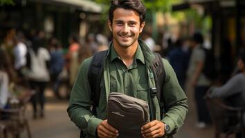 Photo portrait of Student delighted look and smiling ai generated