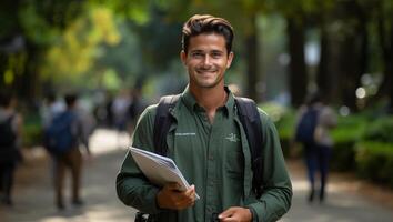 Photo portrait of Student delighted look and smiling ai generated