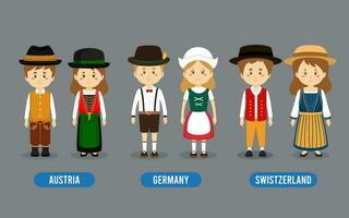 Set of European People Wearing Traditional Outfit vector