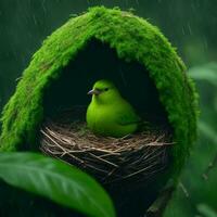 Green Bird on nest photo