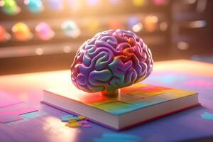 Colorful Brain on Book Igniting Knowledge, AI Generated photo