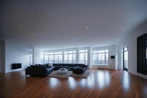 Spacious Living Room with Hardwood Flooring and Window, AI Generated photo