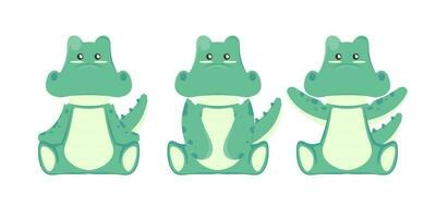 Cartoon doll crocodile for kids on isolated background, Vector illustration.