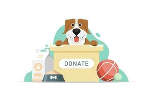 Cartoon donate food and equipment for stray dog, Vector illustration.