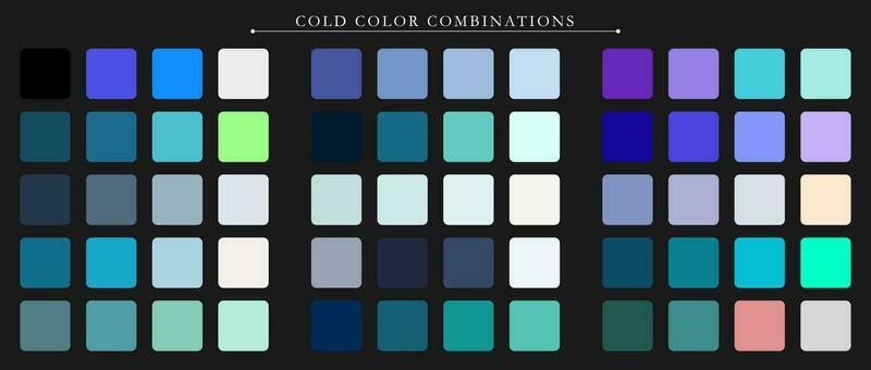 Cold palette. Trend color pallete guide template. An example of a color palette. Forecast of the future color trend. Match color combinations. Vector graphics. Eps 10.