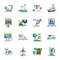 Bundle of Location Tracking Flat Icons vector