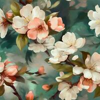 Seamless watercolor painting of cherry blossoms photo