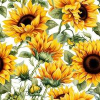 Seamless pattern with sunflowers. Watercolor illustration photo