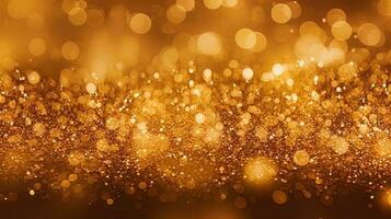 Gold glitters background. shimmering blur spot lights Bokeh Shiny gold light background texture. photo