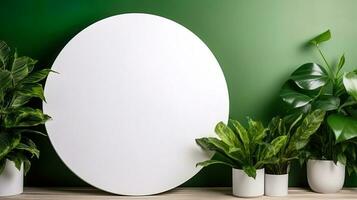 Empty white banner with mock up space white of signboard on plants wall space for text photo