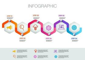 Infographic 6 step road map for business chart to present data, progress, direction, clean design vector