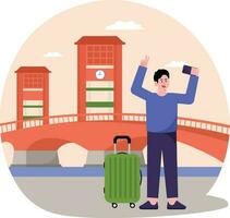 A Man Traveling To Ampera Bridge Illustration vector