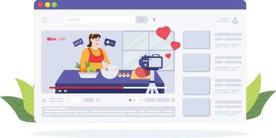 A Woman Who Is Live Broadcasting About Cooking illustration vector