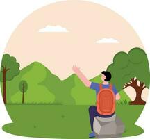 Man Enjoying View With Backpacker Illustration vector