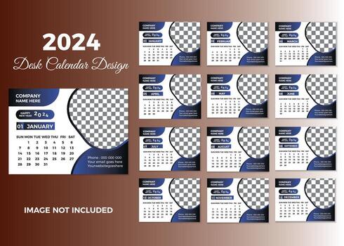 Simple calendar Layout for 2024  years on white background, desk calendar vector template.