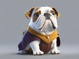 Cute Bulldog In White Background. AI Generated Image. photo