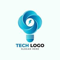 Tech logo design vector template with bulb and power icon.