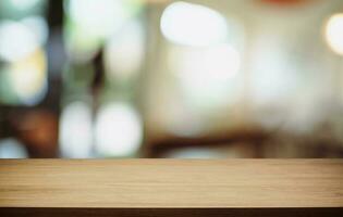 Empty wood table top and blur of out door garden background Empty wooden table space for text marketing promotion. blank wood table copy space for background photo