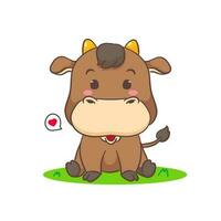 Cute Ox sitting cartoon character. Adorable animal concept design. Isolated white background. Vector illustration