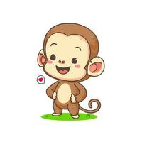 Cute monkey standing cartoon character. Adorable animal mascot concept design. Isolated white background. Flat Vector illustration