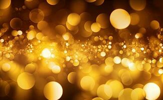 Gold glitters background. shimmering blur spot lights Bokeh Shiny gold light background texture photo