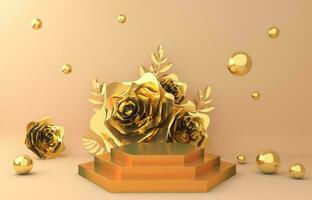 Empty product display for presentation with flower, cosmetic display, 3d rendering photo