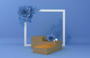 Empty product display for presentation with flower, cosmetic display, 3d rendering photo