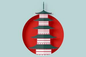 Japan temple with red sun paper style, 3d rendering photo