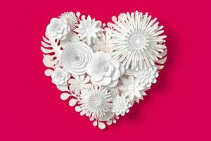 Flower paper style, heart shape background. photo