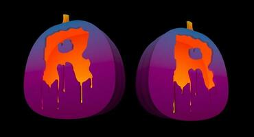 Halloween Pumpkins carved Alphabet glowing inside with clipping paths. photo