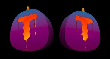 Halloween Pumpkins carved Alphabet glowing inside with clipping paths. photo