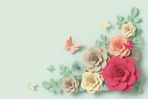 Flower paper style, colorful rose, paper craft floral background. photo