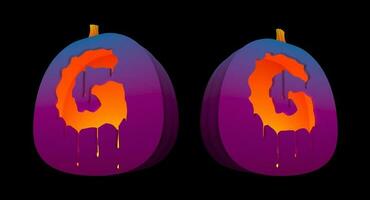 Halloween Pumpkins carved Alphabet glowing inside with clipping paths. photo