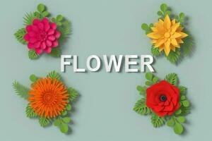 Flower paper style background, 3d rendering photo