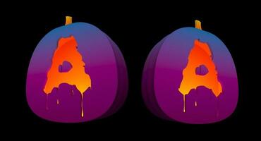 Halloween Pumpkins carved Alphabet glowing inside with clipping paths. photo