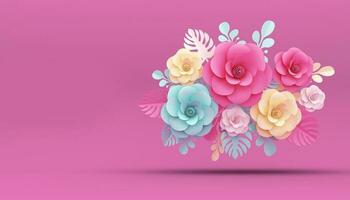 Flower paper style background, 3d rendering photo