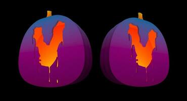 Halloween Pumpkins carved Alphabet glowing inside with clipping paths. photo