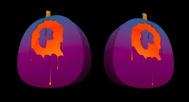 Halloween Pumpkins carved Alphabet glowing inside with clipping paths. photo